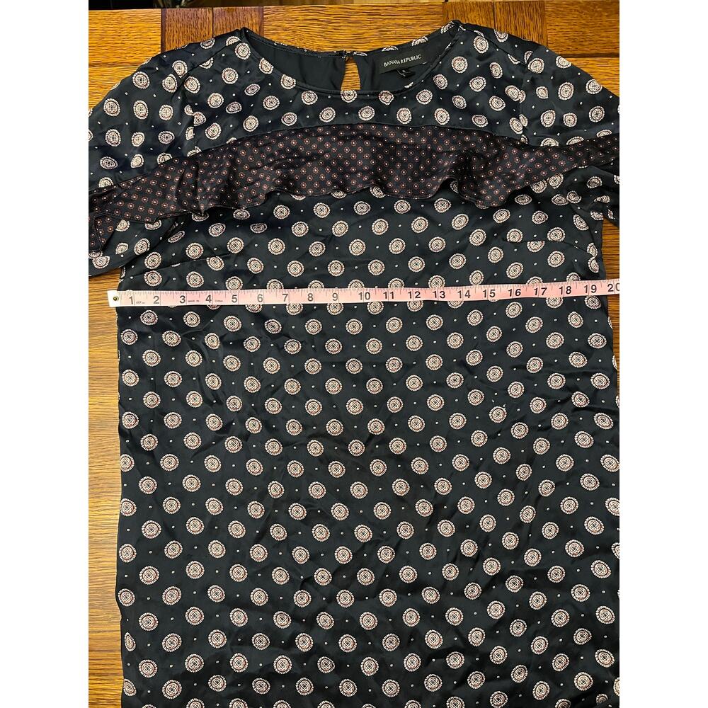Banana Republic Navy 100% Silk Foulard Print Ruffle Long Sleeve Dress Sz 8 - Picture 12 of 16